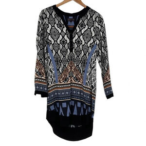 Hale Bob Dress Womens XS Black Blue Snake Print Long Sleeve Mini Tunic‎